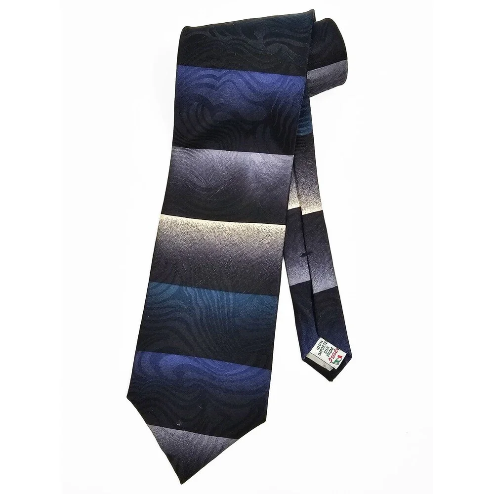 Couture by x'Andrini Men's Black Blue Silk Tie Vintage 80s 90s Flawed